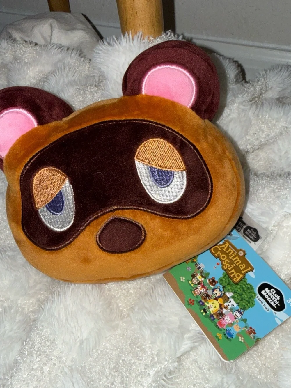 Nintendo Tom Nook Plush Face Pillow with Green Leaf Plush NWT